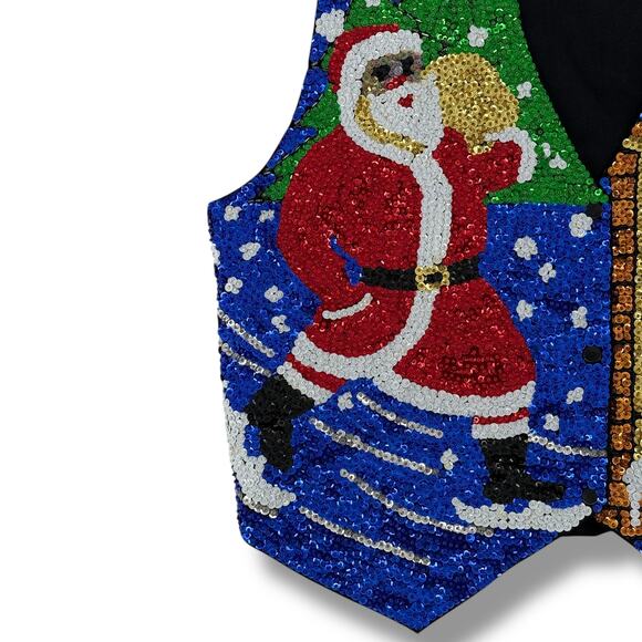 Baby Gem Heavy Sequin Christmas Vest Santa Angel Tree Window Holiday Party Sz L - Picture 2 of 11